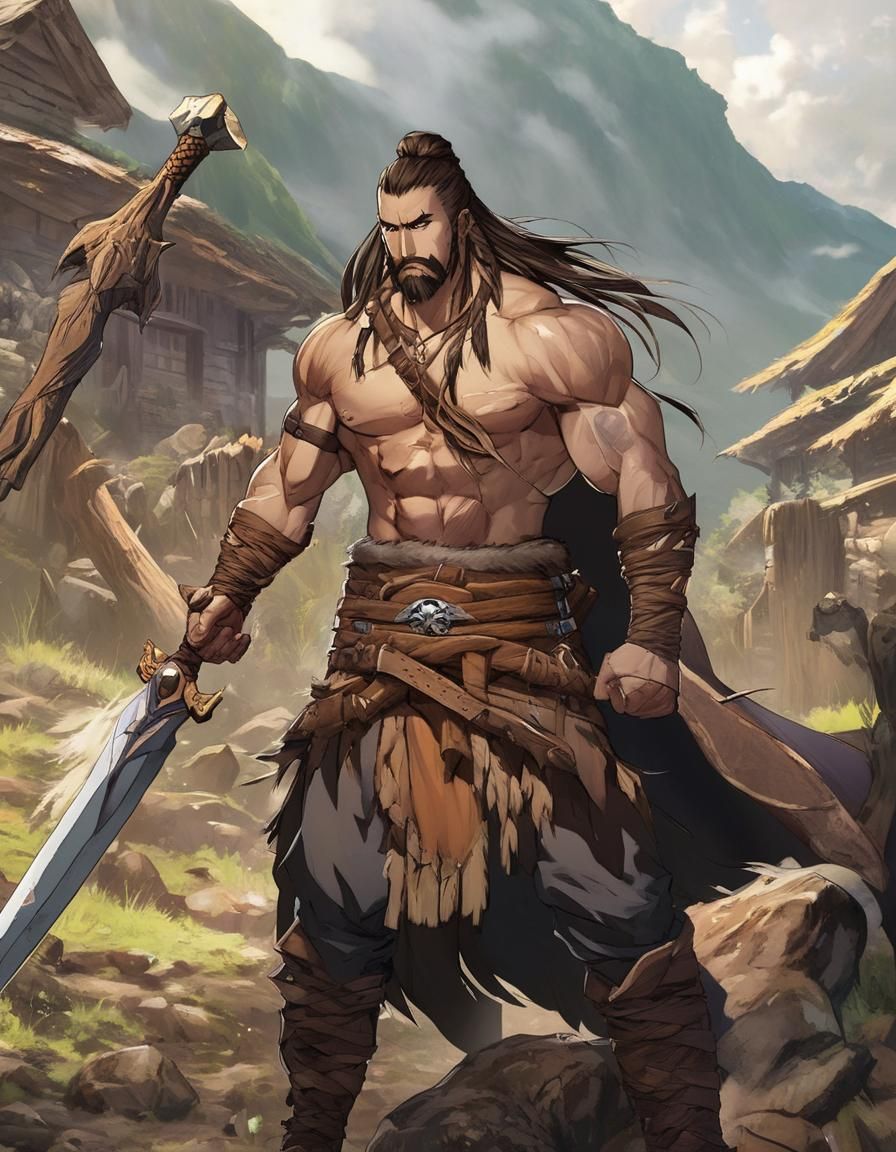 Goliath Barbarian with Greataxe in Anime Style