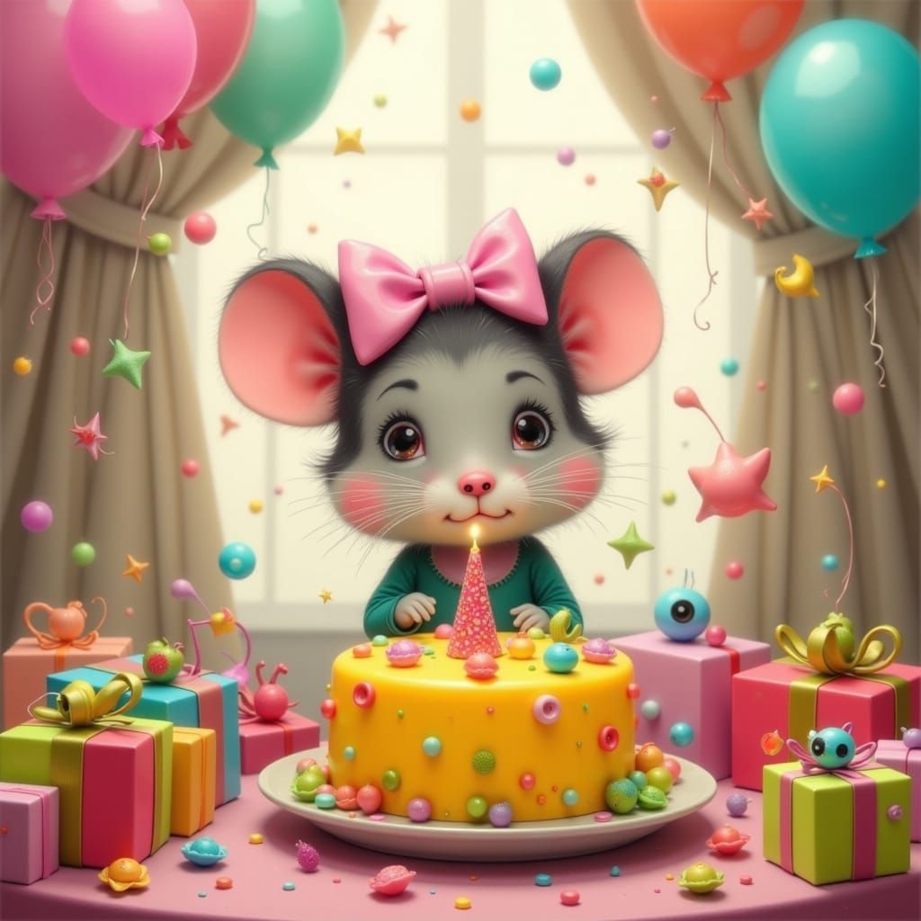 Bashful Mouse Surprise Party: Whimsical Storybook Scene