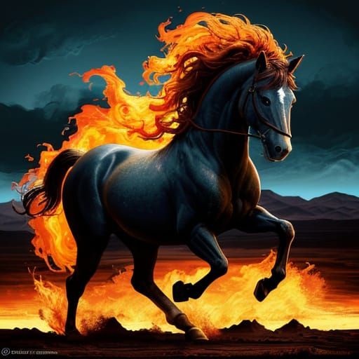 Surreal Horse in Fiery Eruption