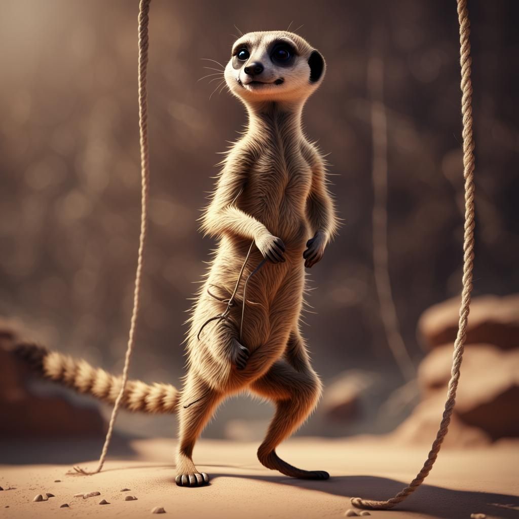 Meerkat Skipping Rope in Surreal 3D Rendering