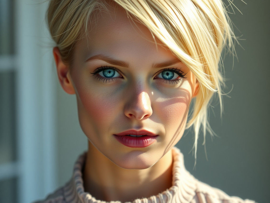 Blonde Woman with Blue Eyes in Impressionist Style