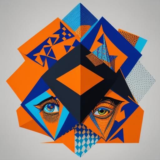 Cubist Girl in Desert Sunset, Pop Art Style