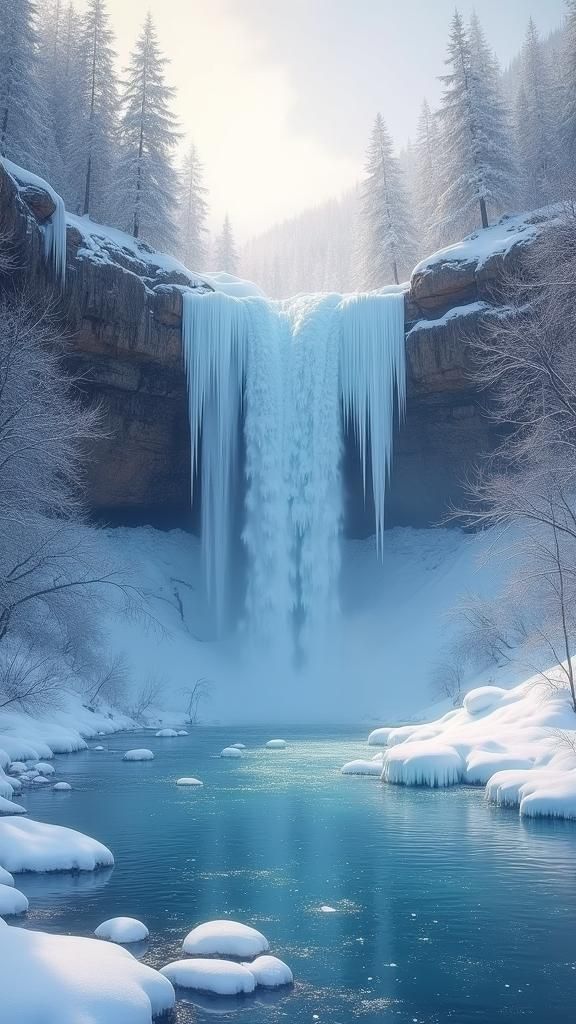 Majestic Frozen Waterfall in Winter Wonderland