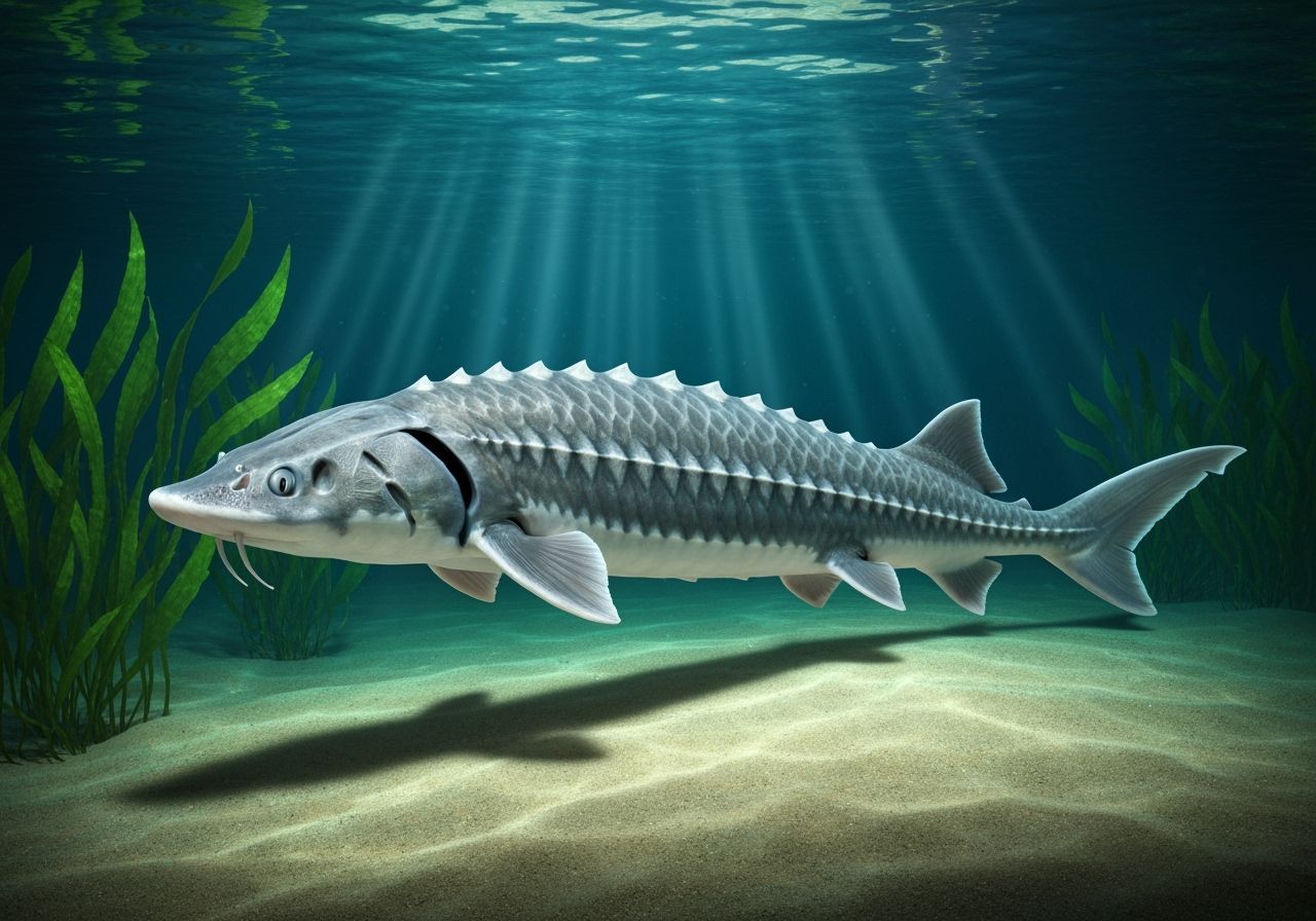 Diamond Sturgeon in Pond: Detailed Scientific Illustration