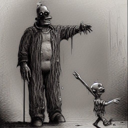 Homer Simpson Faces Freddy Krueger in Engraving Style