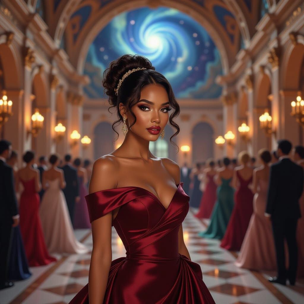 Elegant Woman at Masquerade Ball in Art Nouveau Style