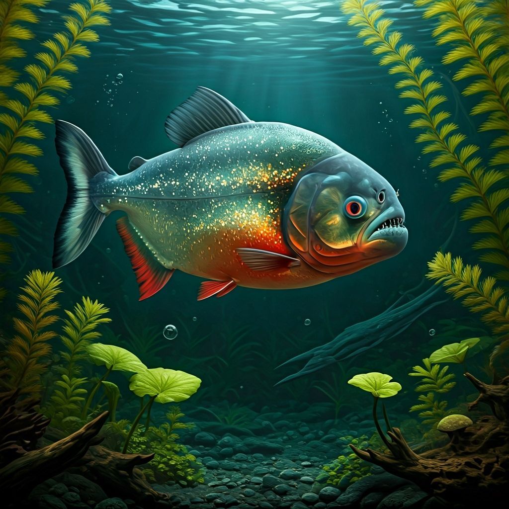 Piranha in Murky Water, Futuristic Concept Art