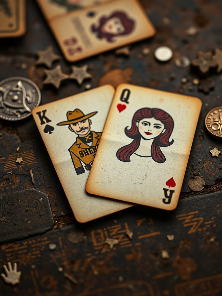 Vintage Western Sheriff Playing Cards Still Life