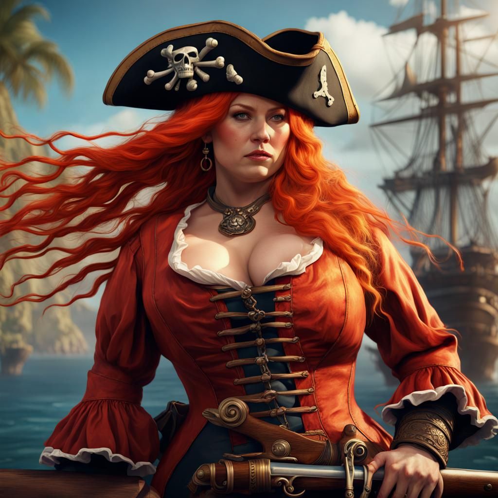 Pirate Woman with Flintlock Pistol, Digital Art