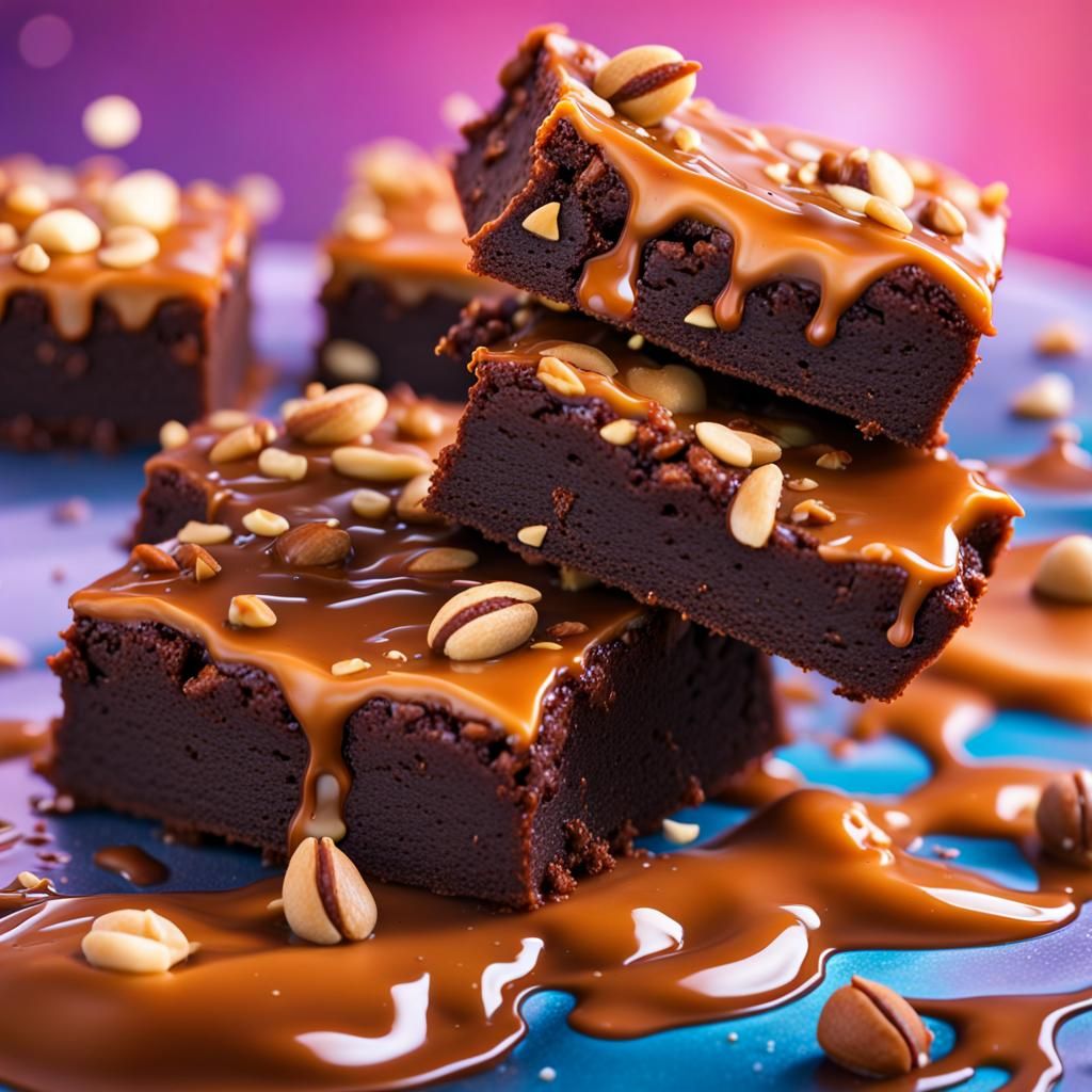 Delicious Brownies with Caramel and Nut Topping