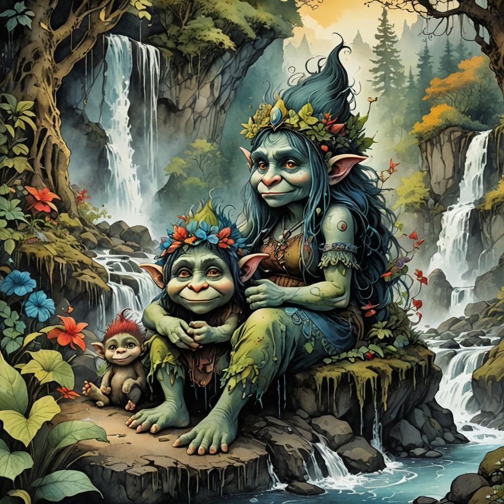 Troll mother and children