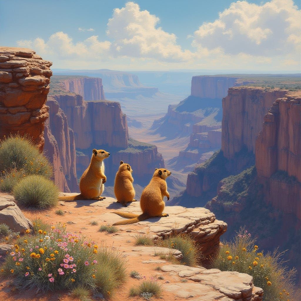 Prairie Dogs at Grand Canyon in Impressionist Style