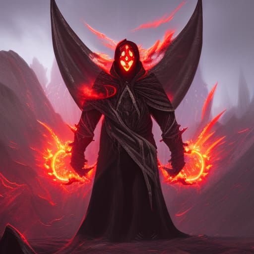 Shadow Figure with Lava Daggers in Fantasy Art