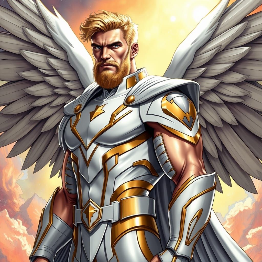 Chiseled Superhero in Resplendent Comic Book Style