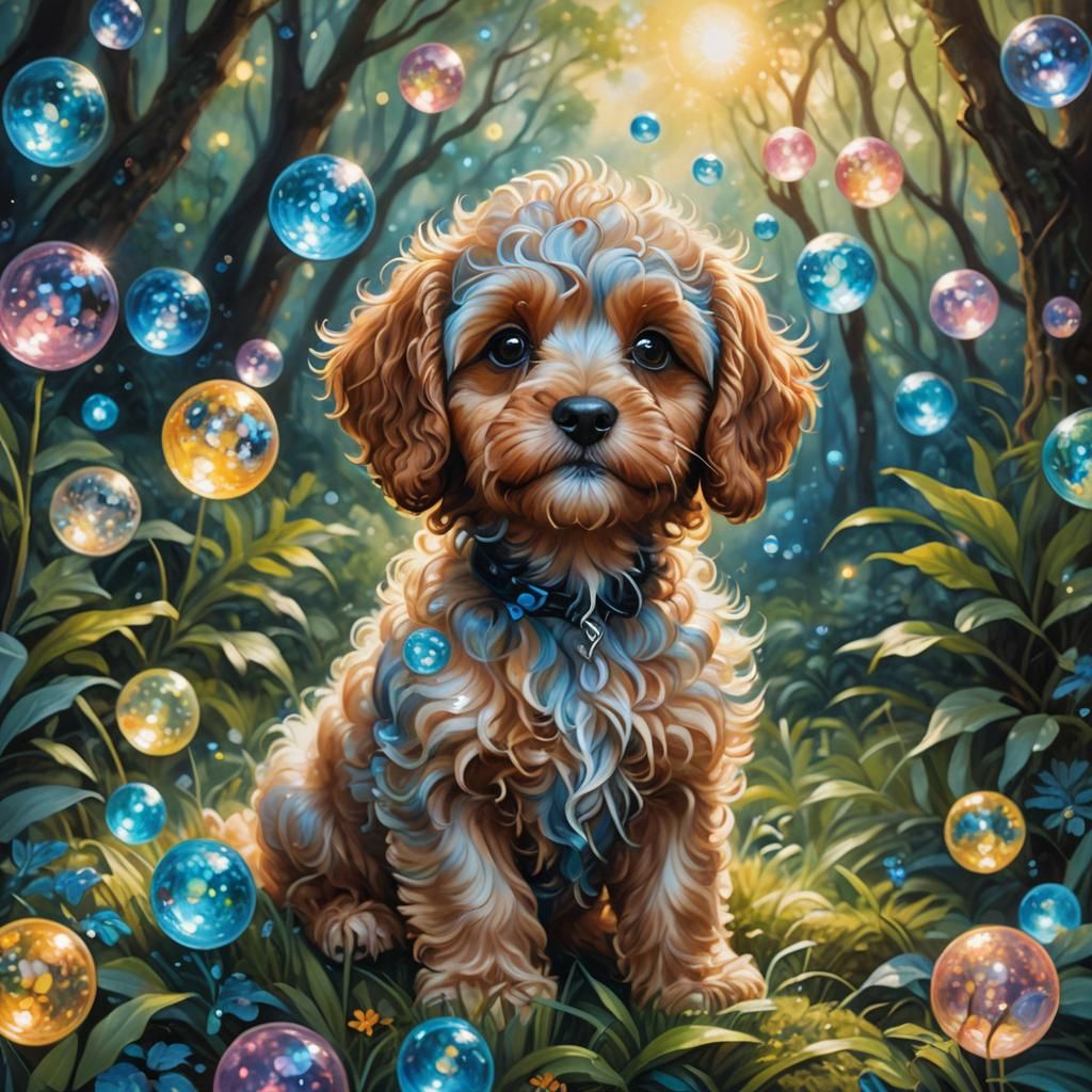 Magical Puppy Portrait in Ethereal Oil Painting Style