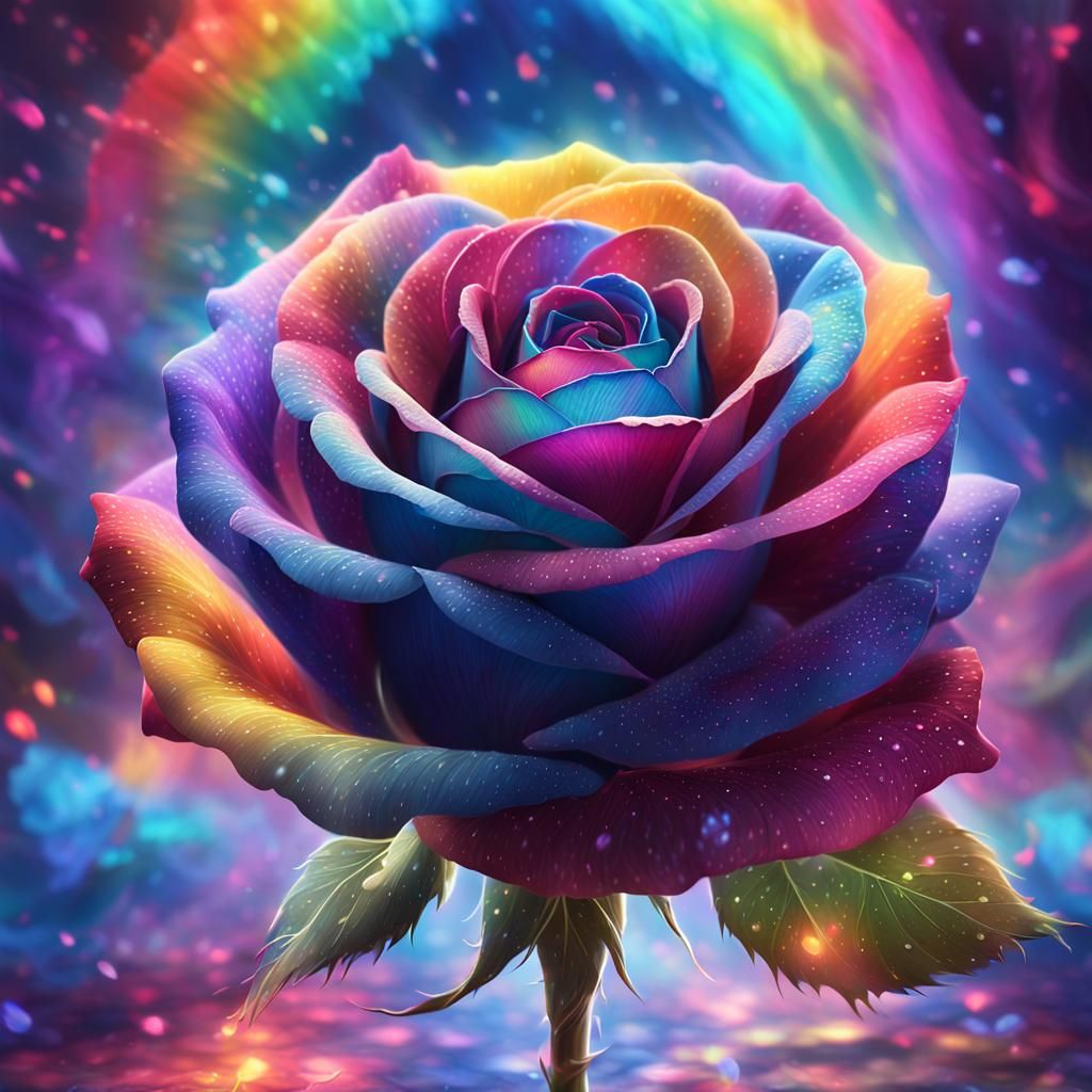 Rainbow Rose Blooms in Dreamlike Digital Painting