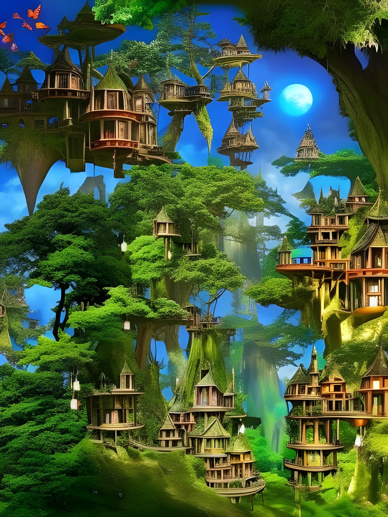 Fantasy Treehouse City: A Colorful Collage