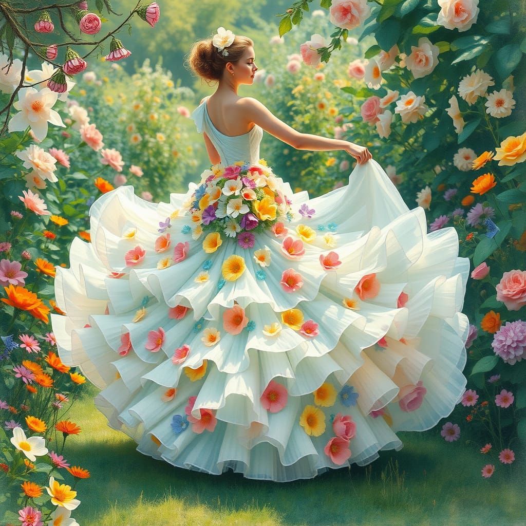 Whimsical Floral Goddess in a Lush Garden
