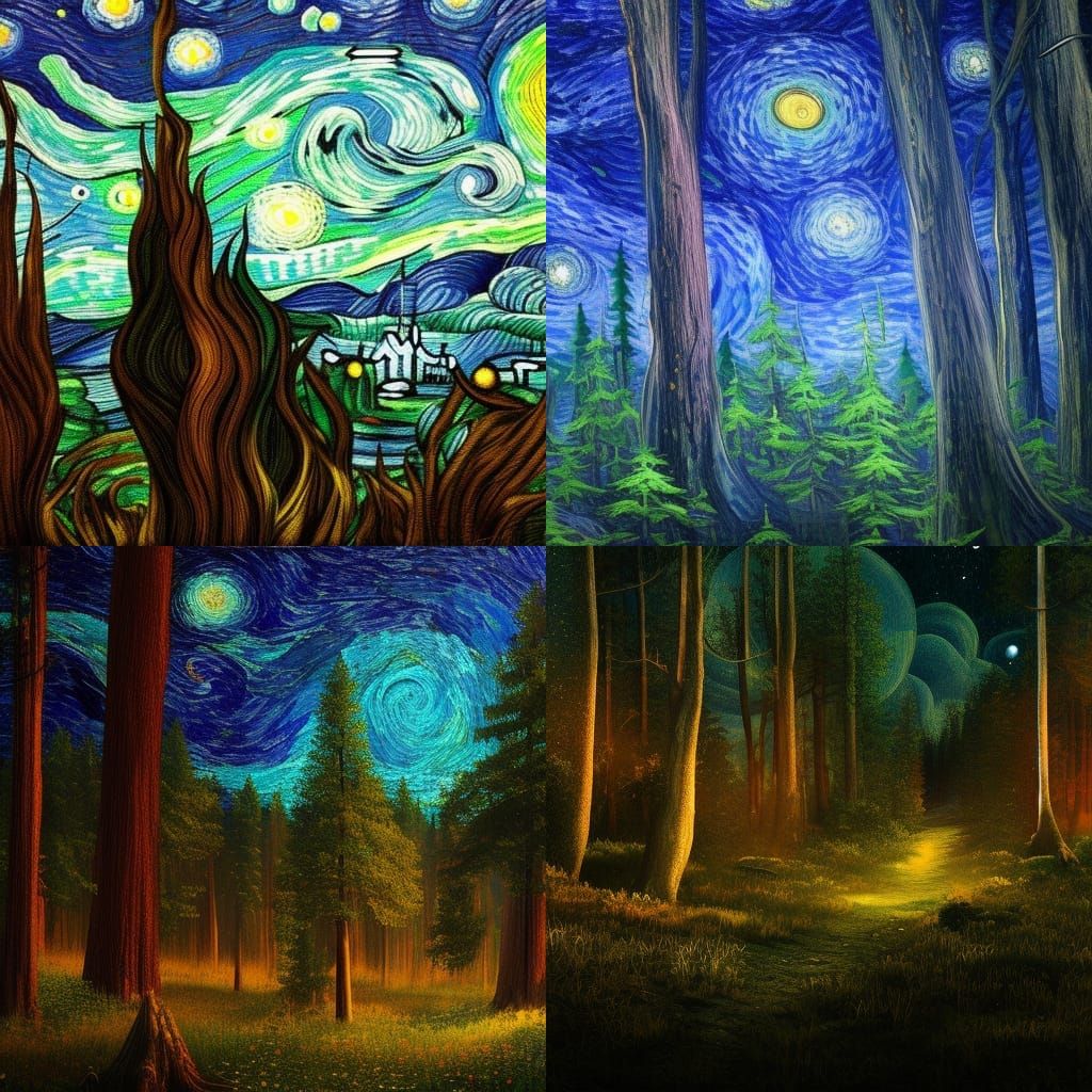 Starry Night Forest: Detailed Fantasy Concept Art