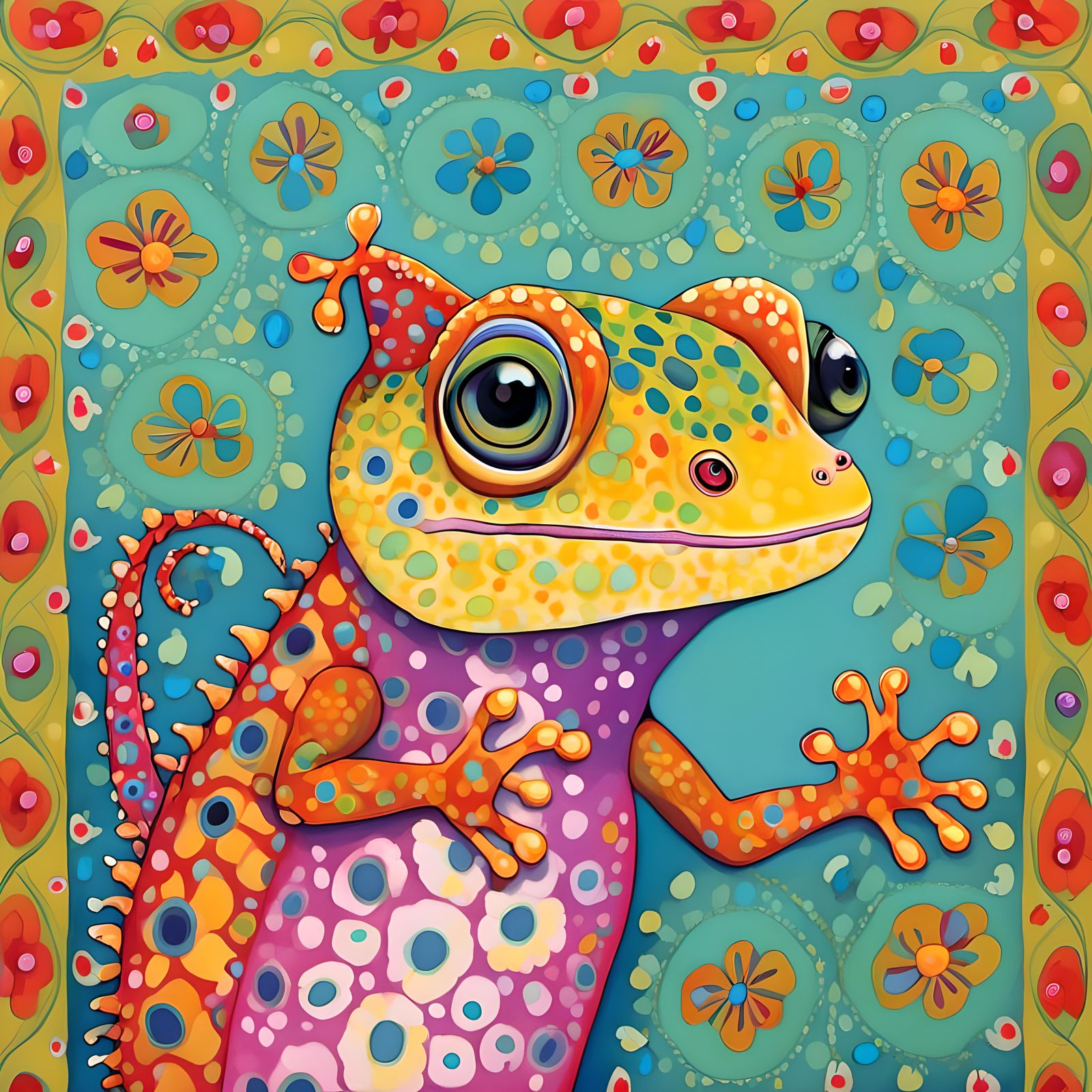 Whimsical Gecko Portrait in Autumnal Style