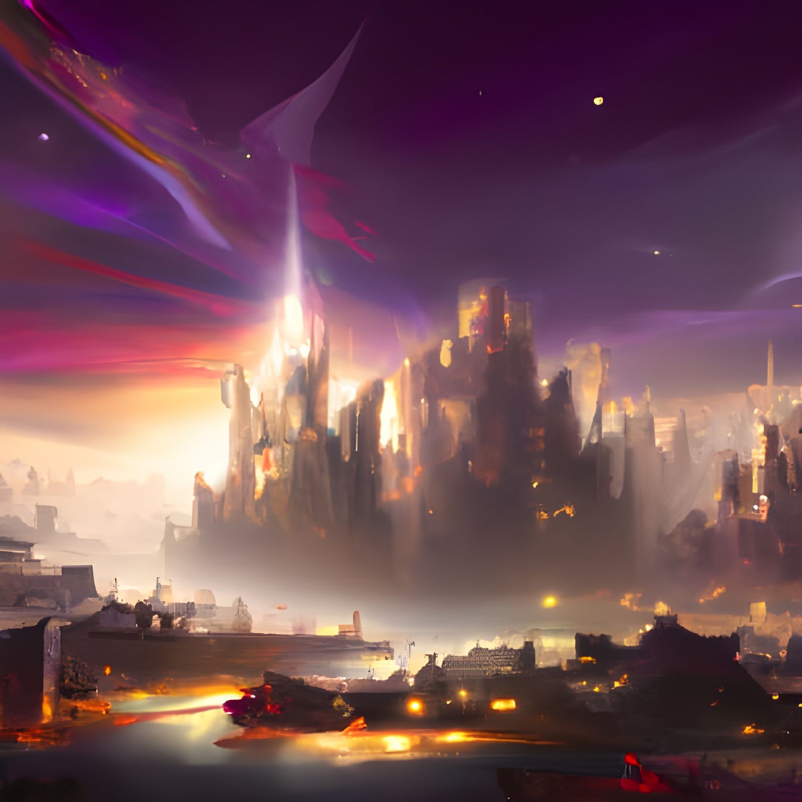 Night Cityscape: Detailed Matte Painting in Deep Color