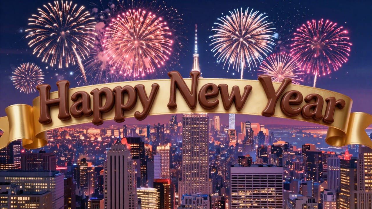 Chocolate Tudor Font & Fireworks Over Cityscape