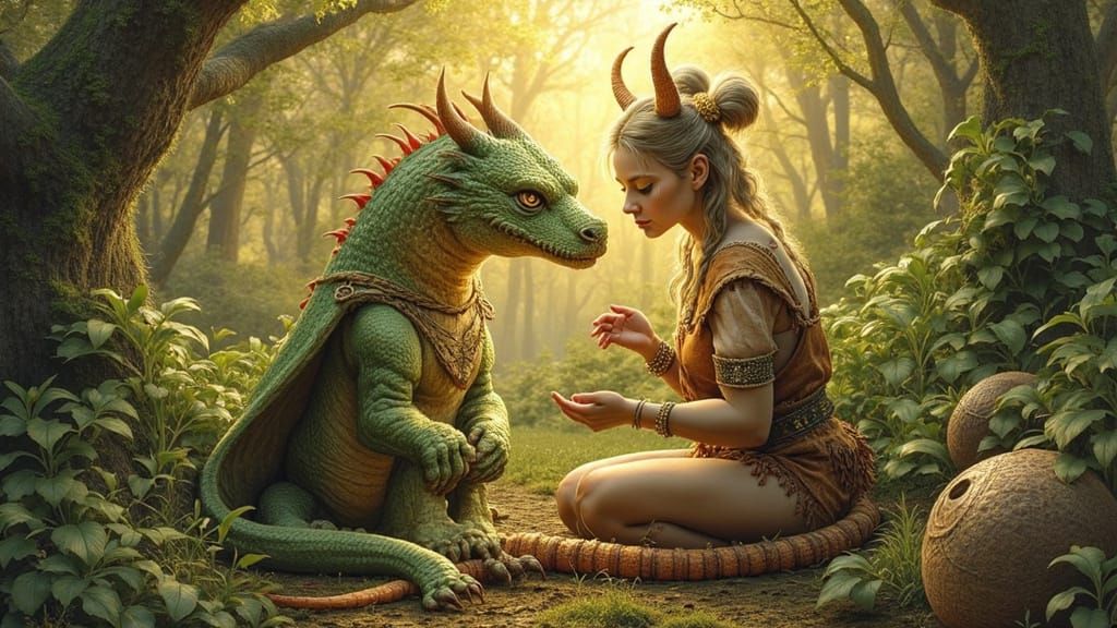 Whimsical Dragon Groomer in Lush Paradise