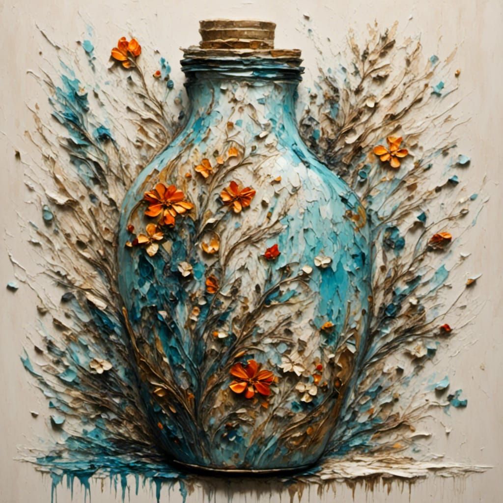 Interesting Bottle in Pencil and Impasto Style