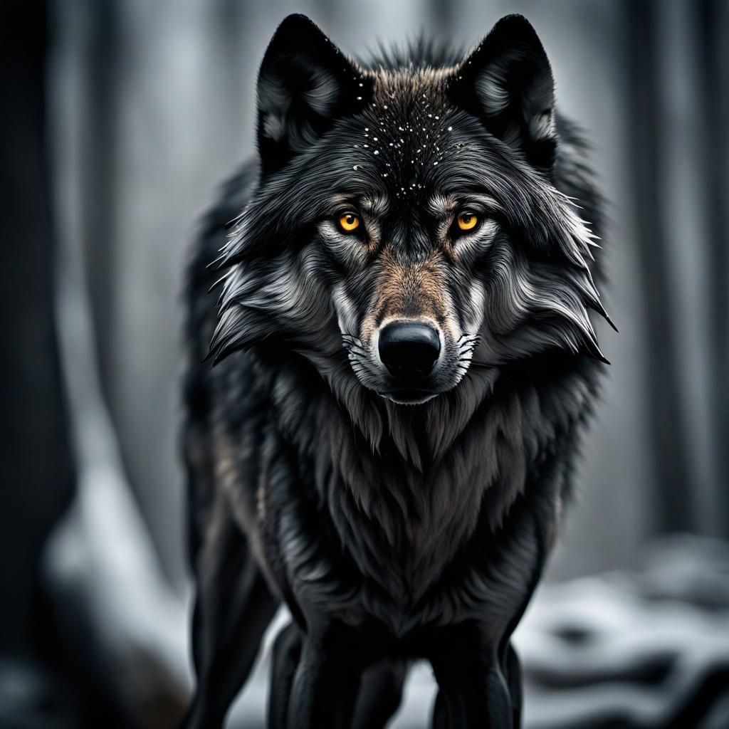 Hyperrealistic Black Wolf Portrait in High Definition