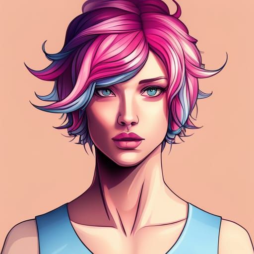 Beautiful Trans Woman with Pink Hair in Anime Style