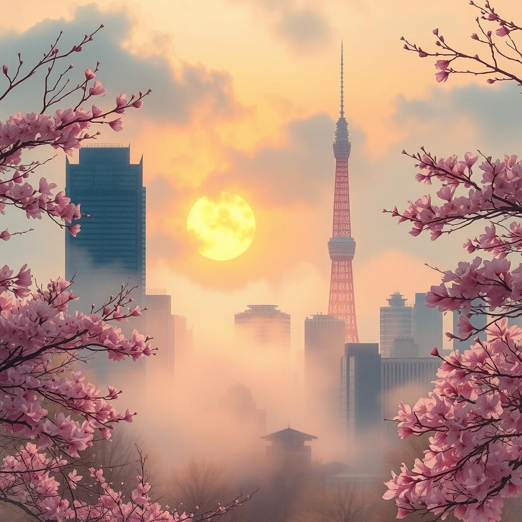 Tokyo Dawnscape: Art Deco Meets Watercolor Fantasy