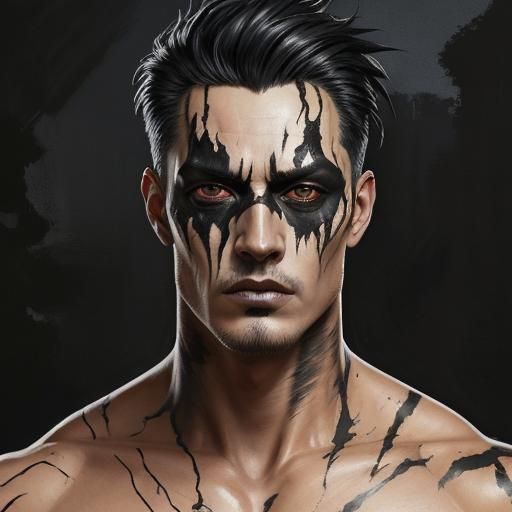 Gothic Portrait of Muscular Man in Watercolor and Oil