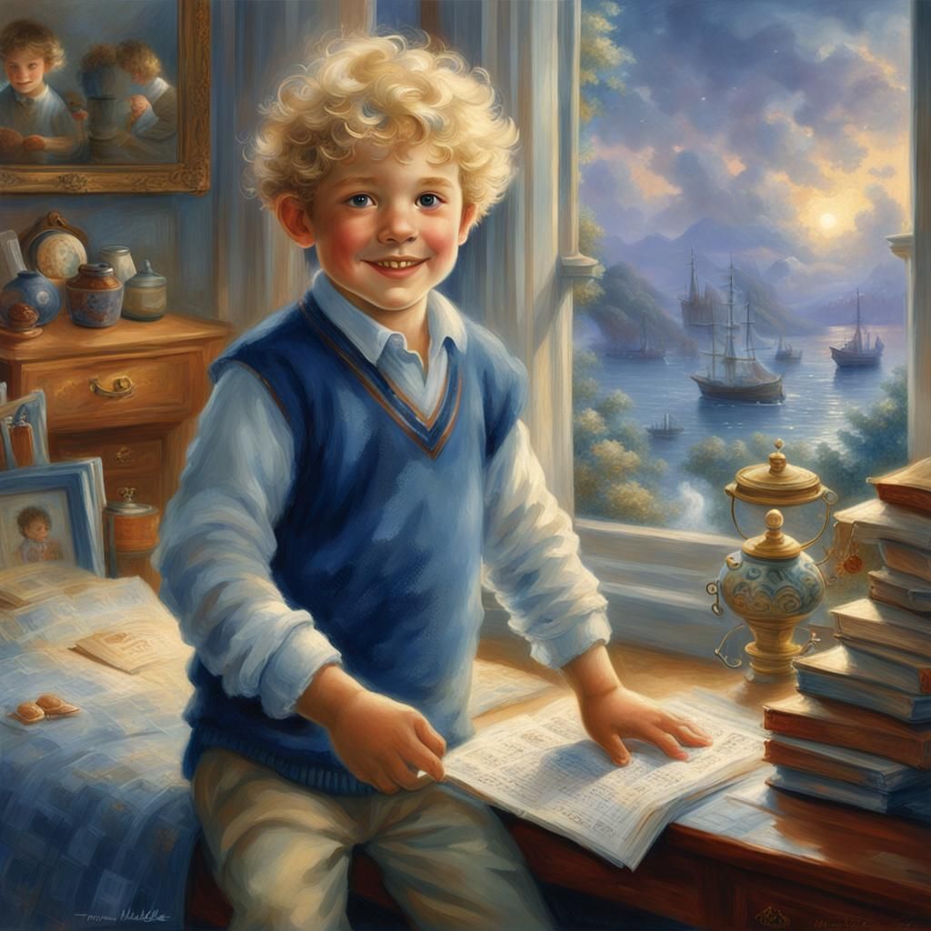 Smiling Boy Playing in Ethereal Fantasy Style