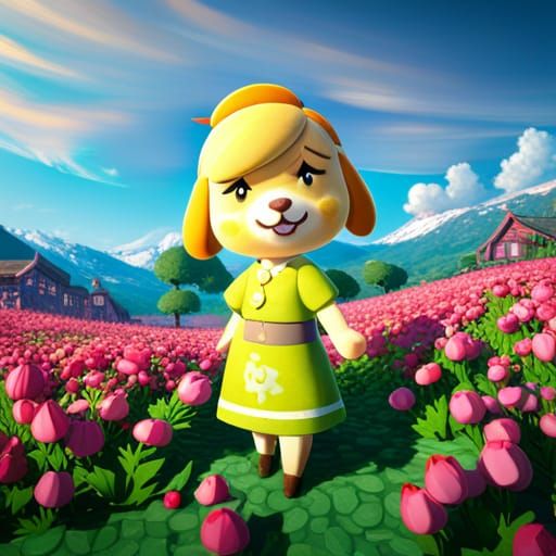 Isabelle in Flower Field: Detailed Digital Art