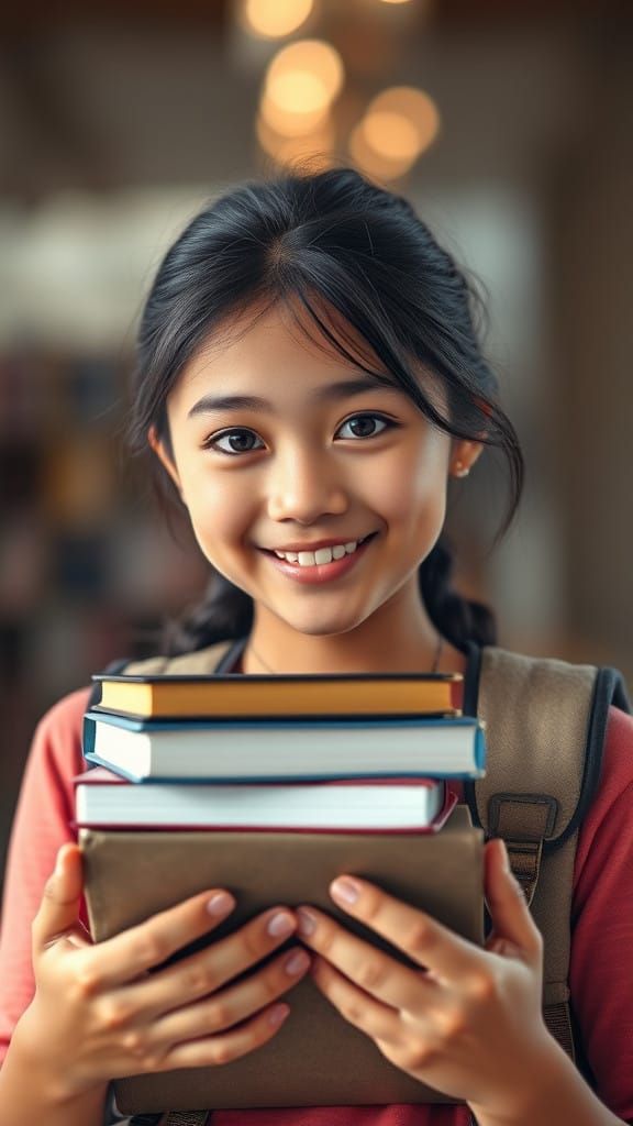 Confident Student Girl Embracing Learning in Polished Portra...