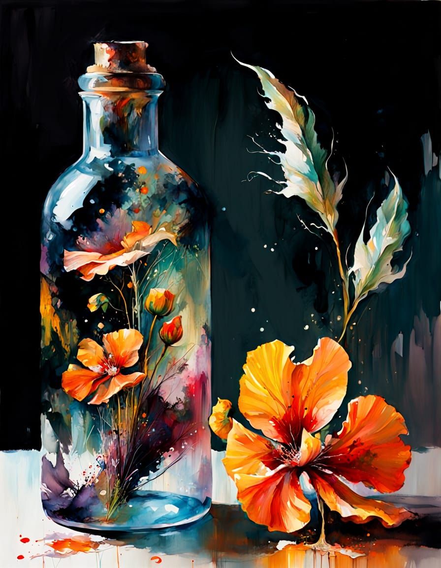 Surreal Abstract Impasto Oil Painting of Meadow and Trees