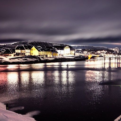 Snowy Night in Stavanger with Heavenly Light