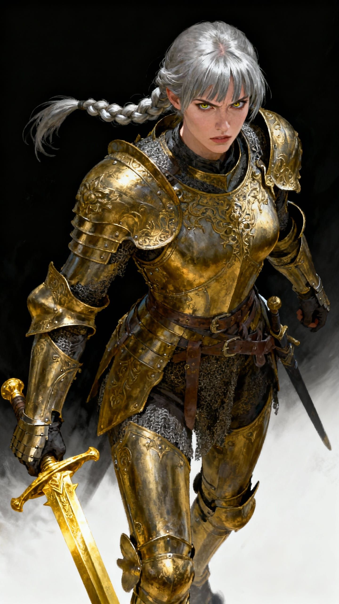 Golden Knight Woman in Dynamic Pose