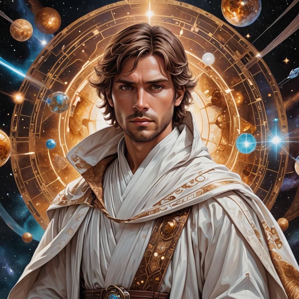 Jedi Knight in Holographic Astral Cosmic Illustration