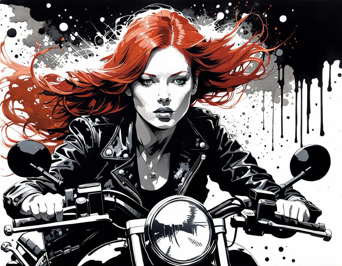 Redhead Biker Portrait with Ink Splatter Effect
