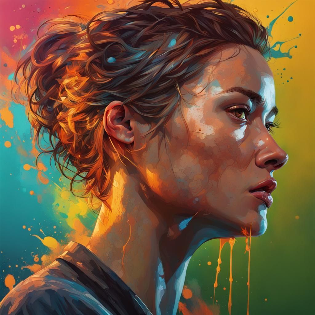 Dramatic Hyperrealistic Portrait with Colorful Background