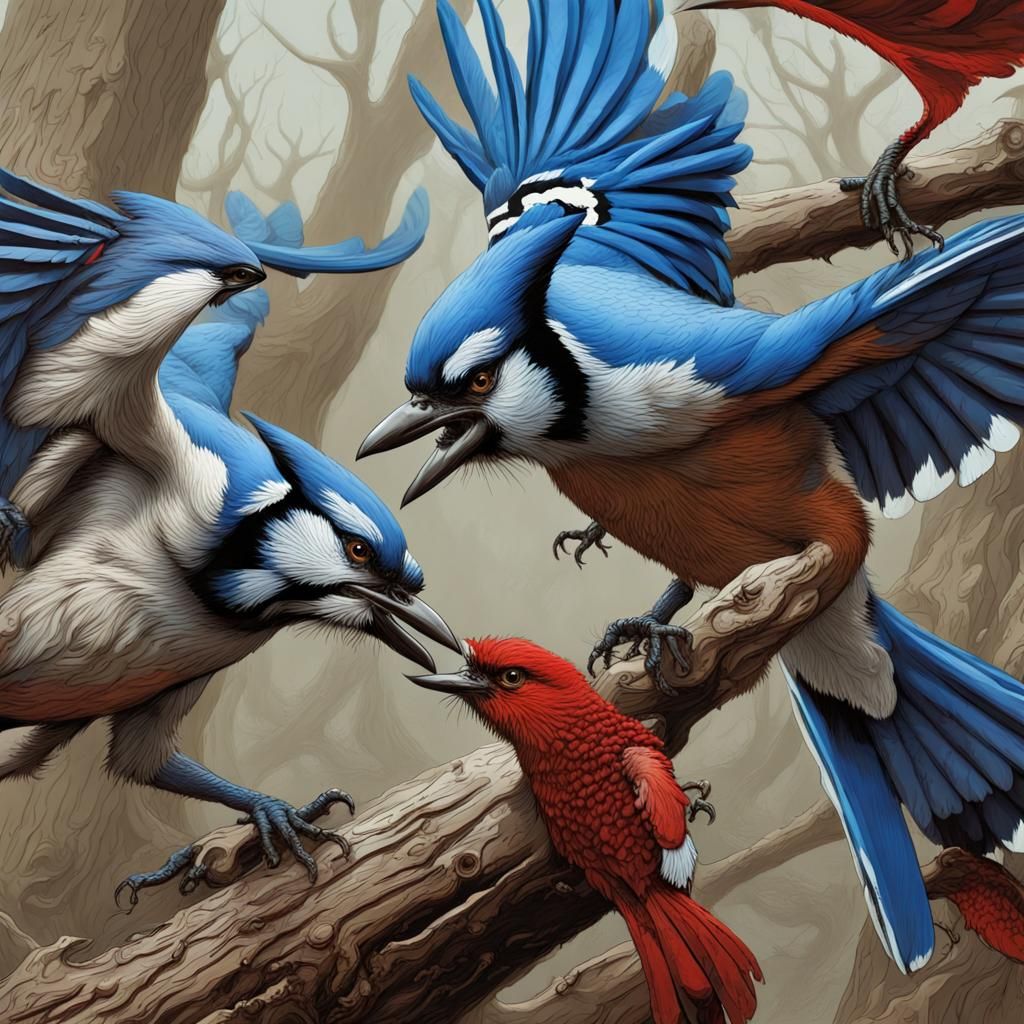 Blue Jays Fight to the Death: Digital Art