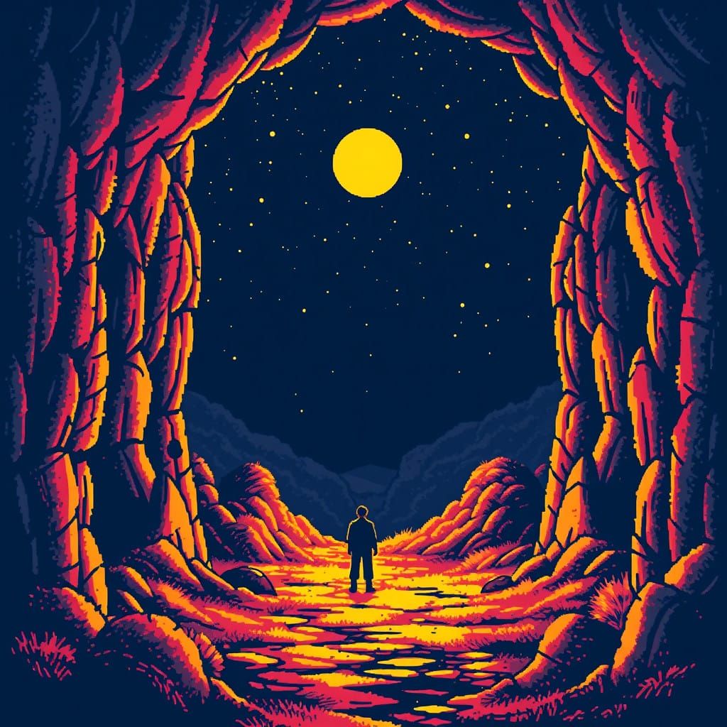 8bit Pre-Raphaelite Masterpiece with Vivid Lighting and Stip...