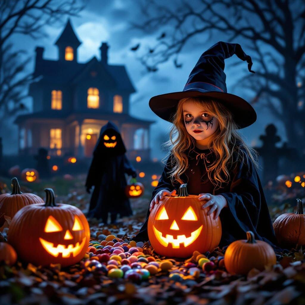 Spooky Halloween Night: Haunted Houses and Eerie Costumes