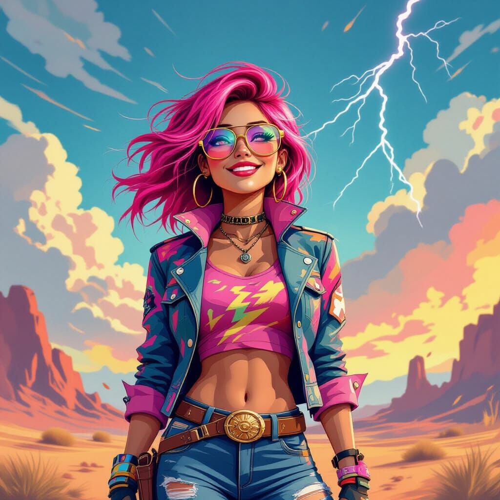 Vibrant Space Cowgirl on Distant Planet as Pop Art