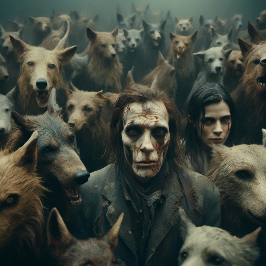 Macabre Crowd Scene on Vintage 35mm Film