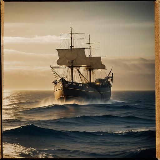Portuguese Galleon in Rough Seas: Vintage Maritime Scene