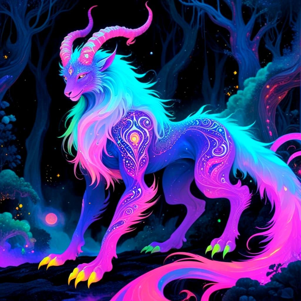 Mystic Creature in Cosmic World Ink Painting