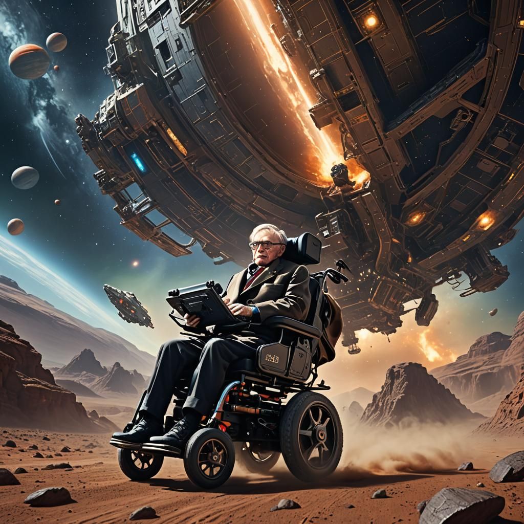 Stephen Hawking in Wheelchair Spaceship, Digital Art