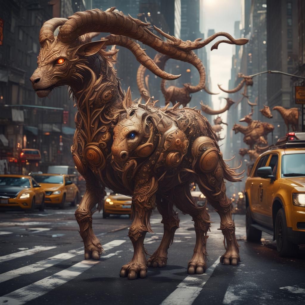 Zodiac Animals Walking in New York: Fantasy Art